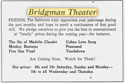 Bridgman Theatre - 31 Dec 1931 (newer photo)